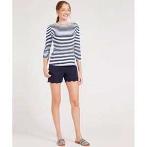 NWOT~Women's J. McGLaughlin Navy Blue Petal Shorts Scallop Trim Cotton Stretch 8